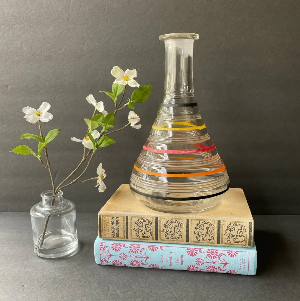 Vintage Anchor Hocking Banded Ring Flask Decanter No Stopper